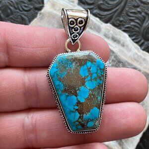 Blue Magnesite Turquoise Coffin Crystal Stone Jewelry Pendant